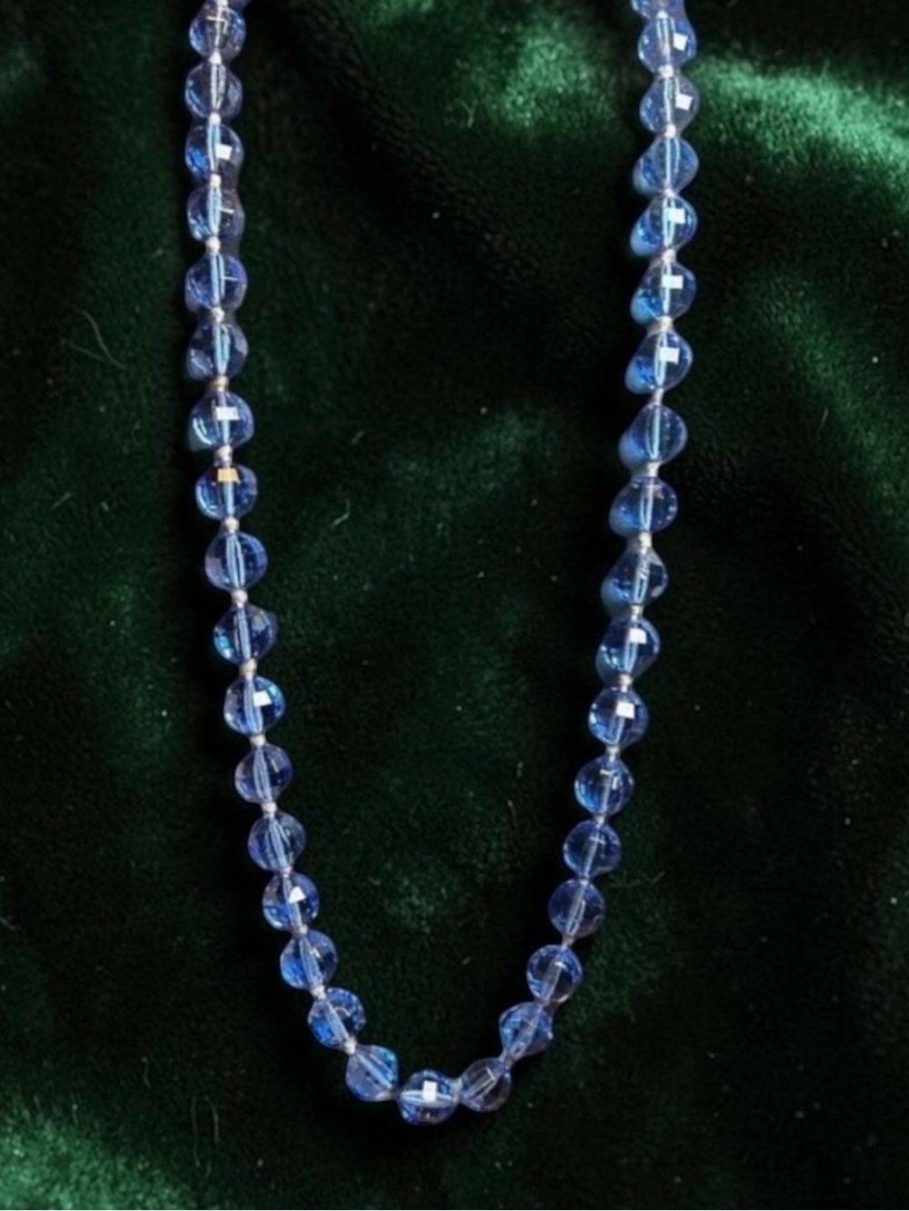 Art Deco Cobalt Blue Glass Opera Necklace 30” Endless Knotted Strand